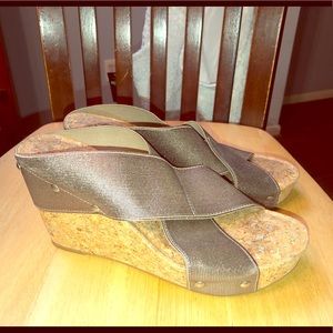 Used glittery slip on wedges-lucky brand